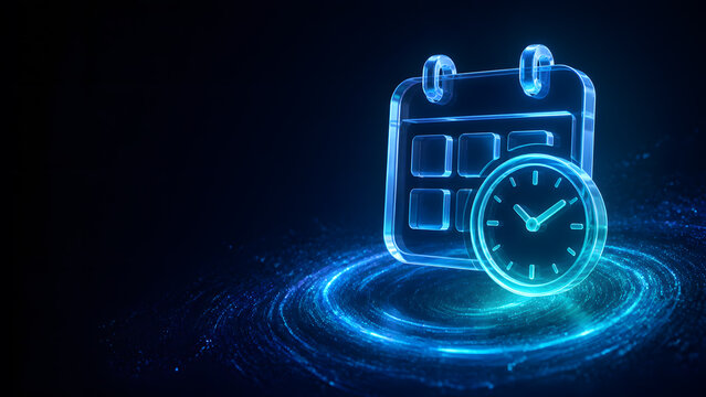 Transparent calendar page combined with glowing clock face representing scheduled delivery time management system today