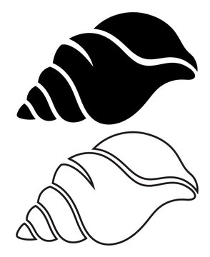 Sea shell silhouette and outline icons set isolated on white background with shell icon