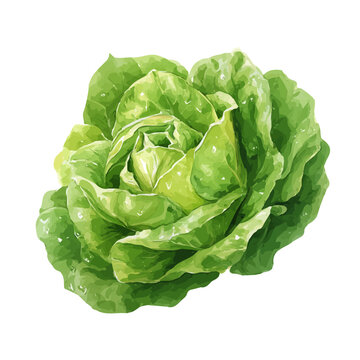 Watercolor drawing of Lettuce, on clean white background