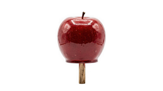 Shiny red candy apple isolated on transparent background