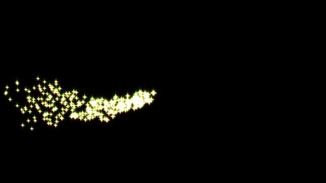 golden glowing starlight glitter sparkle path  twinkling stars line, twinkling particles on black screen, cinematic glitter explosion effect 4k