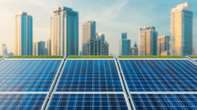 Silver Daylight From a Balanced City Composition: Urban Skyline Background With Solar Facades And Green Roofs E &acirc;&euro;&ldquo; Skyline Study 3