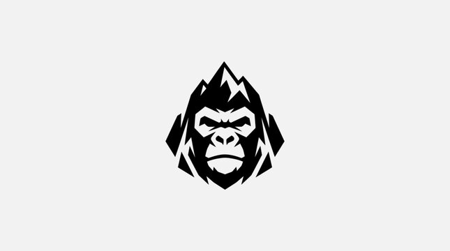 Striking black and white geometric gorilla head illustration with a modern minimalist design perfect for impactful branding identity or distinctive logo creation