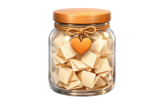 Glass jar of notes with wooden heart charm