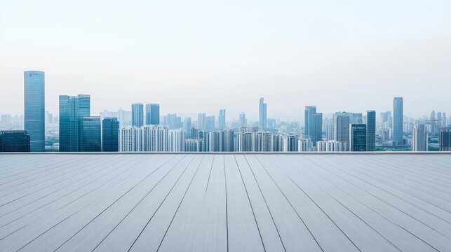 Warm Sunset Near the Contemporary High-Rises: Urban Skyline Background With Empty Rooftop Deck Urban Skylin &acirc;&euro;&ldquo; Skyline Study 2