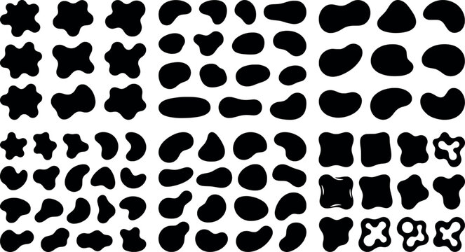 Set of organic liquid blobs, fluid shapes, and abstract amorphous forms