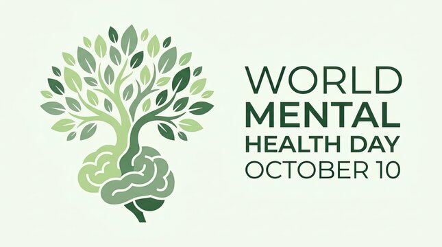 Conceptual illustration featuring a brain shaped tree for the annual observance of world mental health day in october