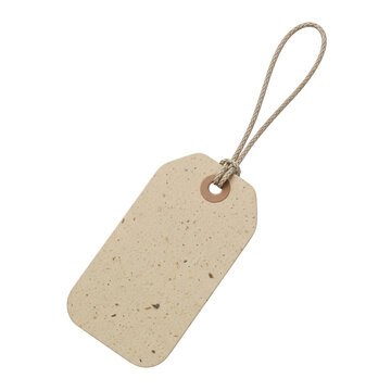 Blank recycled cardboard gift tag with twine string isolated on transparent background for sustainable branding design
