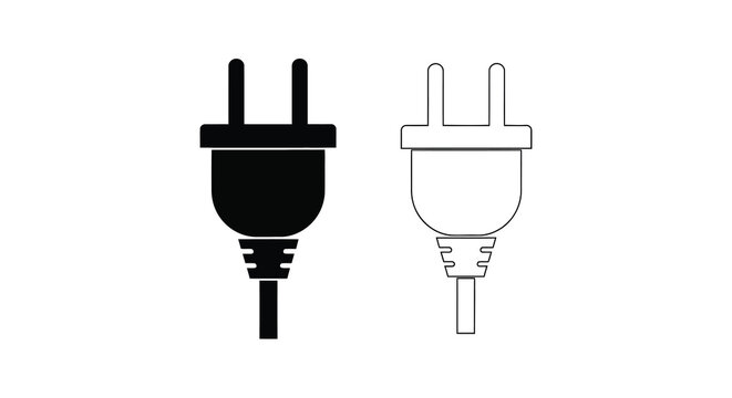 Electrical plug silhouette with outline version on white background silhouette