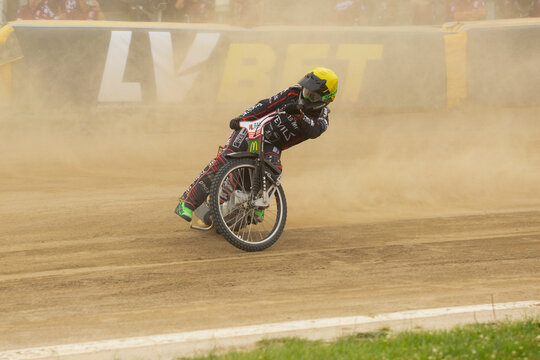 DAUGAVPILS, LATVIA - JULY 19, 2026: Speedway riders during polish national league match between Lokomotiv Daugavpils and Trans MF Landshut Devils  44:46