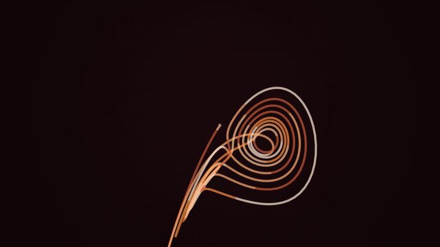 Lorenz attractor chaotic system animation, glowing orange lines on black background.