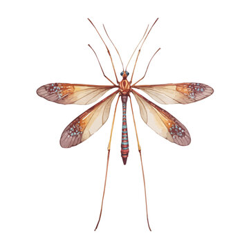 Detailed watercolor painting of Crane Fly, isolated on white background
