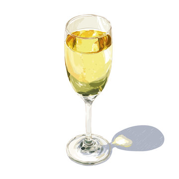 Champagne, watercolor clipart isolated on white background