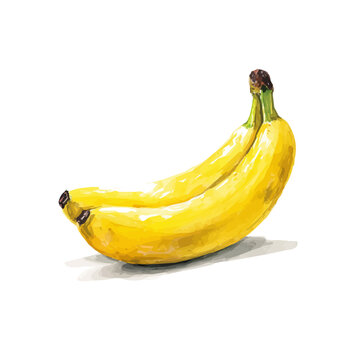 Banana, isolated watercolor element on white background