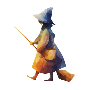 Detailed watercolor painting of Witch, isolated on white background