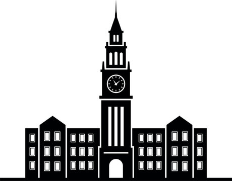 Classic city hall building with clock tower silhouette vector illustration isolated on white background stock image