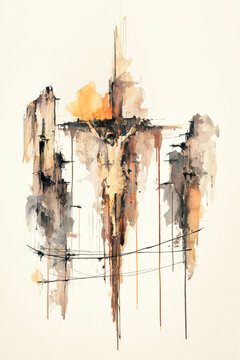 Jesus on the cross with strokes of dark and light colors. It offers a unique view of a traditional subject in modern style