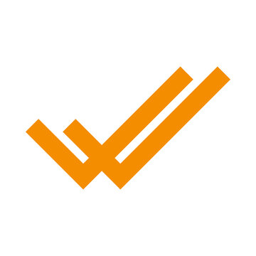 Orange double check mark icon representing success and approval