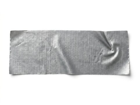 A single piece of silver duct tape isolated on a white background