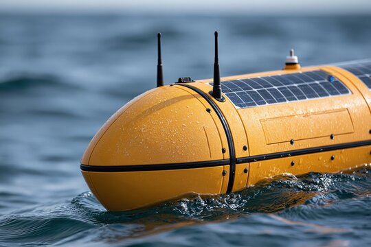 Autonomous underwater vehicle surface drone in ocean water marine tech