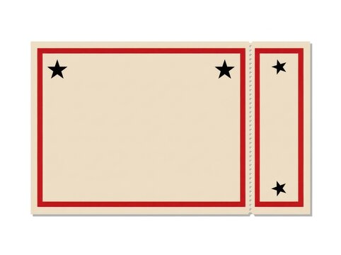 A Blank Vintage Style Ticket With Red Borders And Black Star Accents