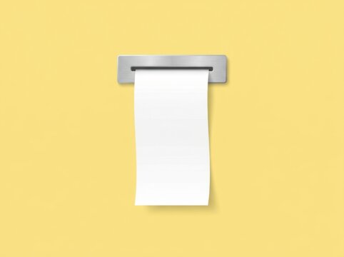 A long blank white paper receipt emerging from a metallic invoice slot