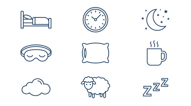 Minimalist sleep and night themed icons set for creative background marketing logo design projects and visual communication materials