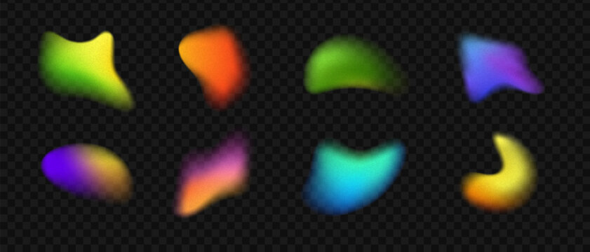 Set of abstract vibrant gradient fluid shapes with soft glowing effect, modern organic design elements for digital art and graphic projects