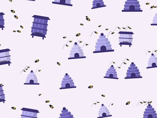 Naklejka premium Beehives And Bees Pattern Honey Background Design