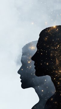 Exploring the Cosmic Connection: Silhouettes Amidst a Starry Universe Background
