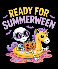 Fototapeta premium Ready for Summerween Funny Summer Skeleton Unicorn Halloween