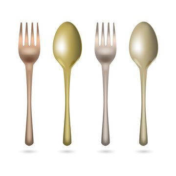 Golden cutlery set on transparent background