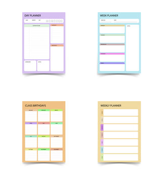 Colorful daily and weekly planner sheets for organization transparent background