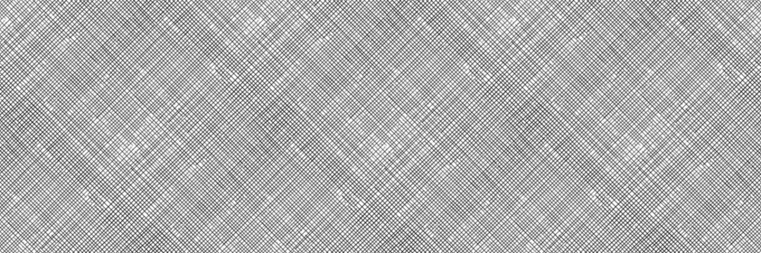 Abstract seamless burlap linen texture background. Monochromatic crosshatch hessian canvas banner template. Clean organic sackcloth vector backdrop. Elegant black white woven textile layout bg