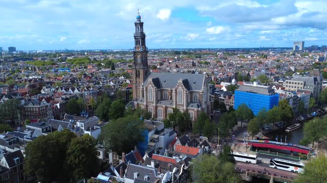 Prinsengracht Canal Westerkerk Amsterdam Aerial 4K
