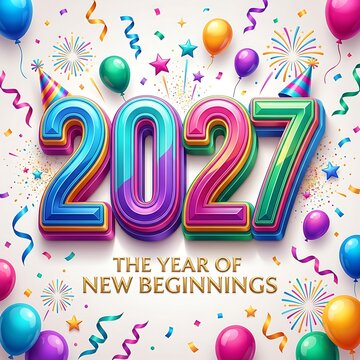 Colorful threedimensional typography for the year 2027 with festive party decorations