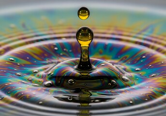 Fototapeta premium Macro photograph of a colorful water drop impact creating ripples and crown