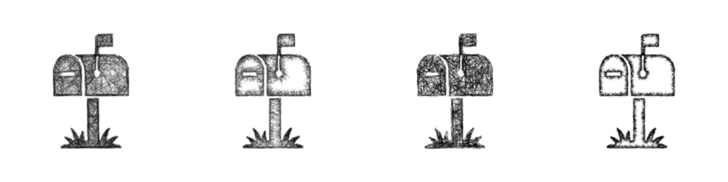 Sketch black and white mailbox icon design set