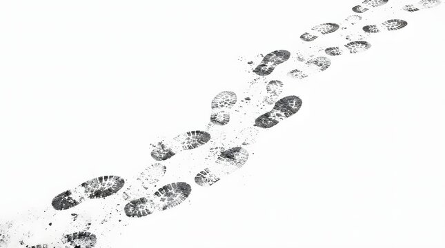 Footprints in the snow leading away into a vast white landscape