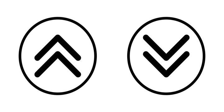 Black line icon set of up and down arrows inside circles for web and mobile user interface design