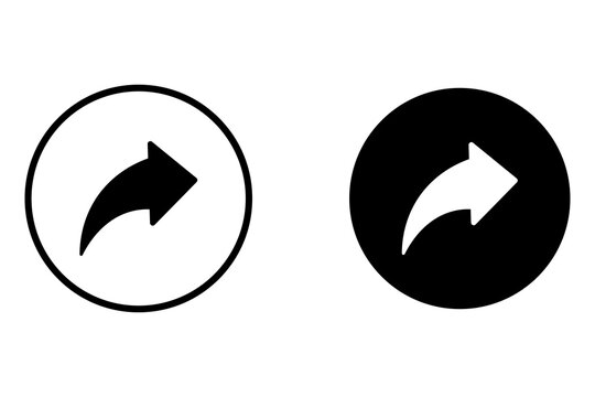 Black and white share arrow icons set in circular buttons for social media and web interface design