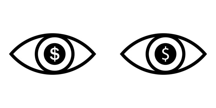 Black eye icons with dollar sign symbol inside representing financial vision and money focus