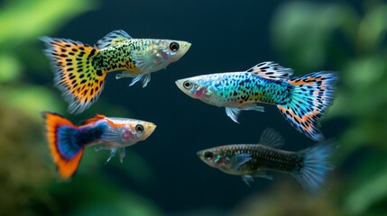 Fototapeta premium Colorful guppy fish swimming in freshwater aquarium