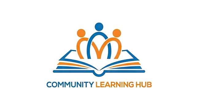 Community learning hub logo with book and figures