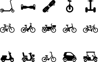 Collection of various transportation icons including scooters bikes and small vehicles © Mst Insanara Begum