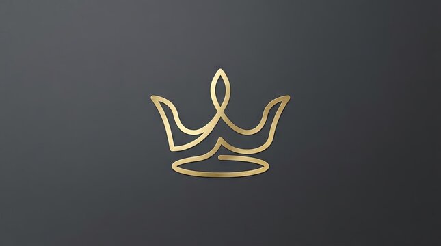 Minimalist gold line crown logo on dark background.