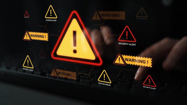 Warning Signs of Cybersecurity Threats in Digital Workspace with Hands on Keyboard and Alerts Displayed on Screen Gluon.