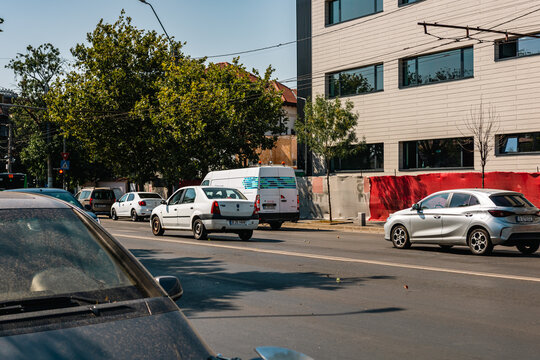 Bucharest city traffic during rush hour with heavy congestion and urban commuting on busy streets
