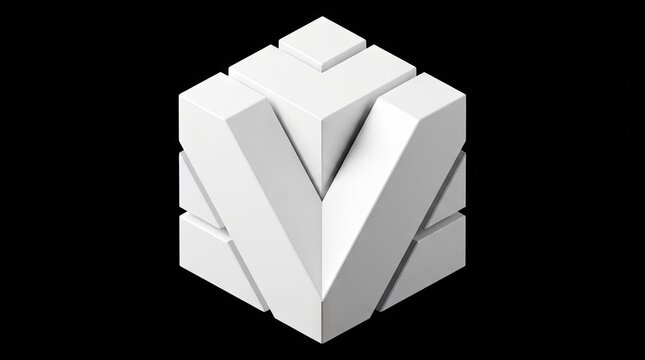 3D isometric letter V geometric block logo