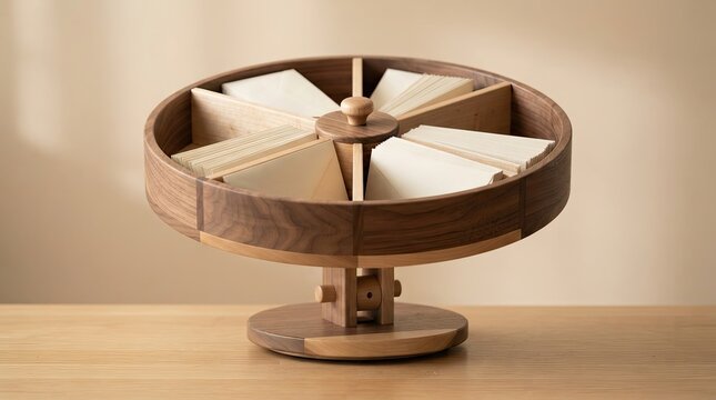Wooden rotating desk organizer for stationery and cards